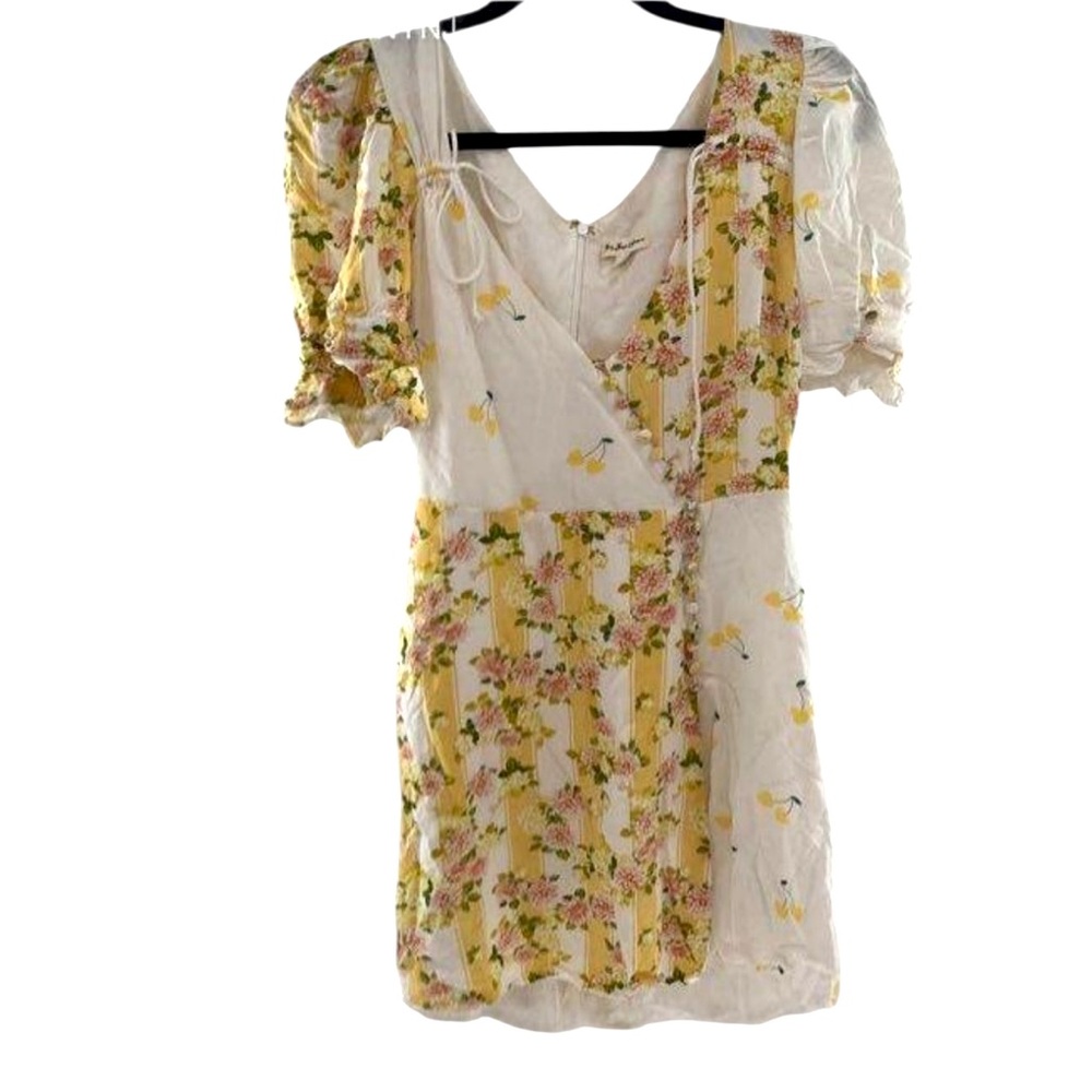 For Love & Lemons Savannah Wrap Mini Dress in Buttercreme Floral Puff Sleeve, S - Picture 6 of 15